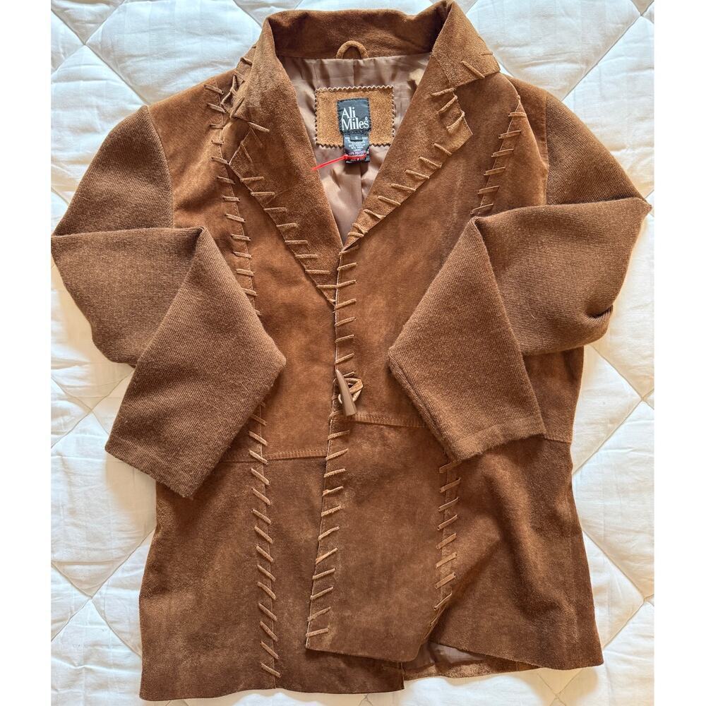 NWOT Ali Miles 100% Leather Suede Jacket Sweater Sleeves Size S - Picture 5 of 7